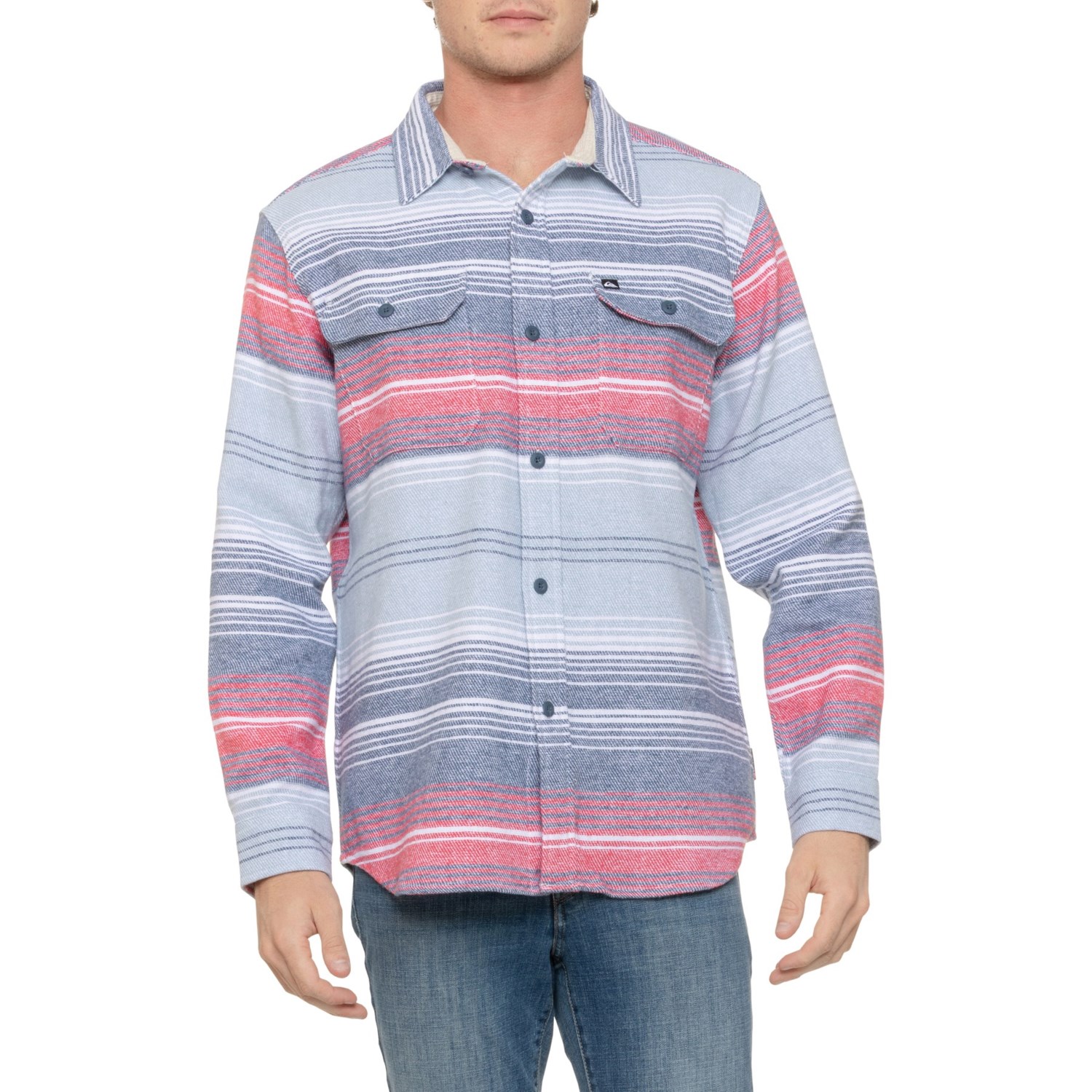 (取寄) クイックシルバー ストライプド シャツ ジャケット Quiksilver Striped Shirt Jacket Ashley Blue