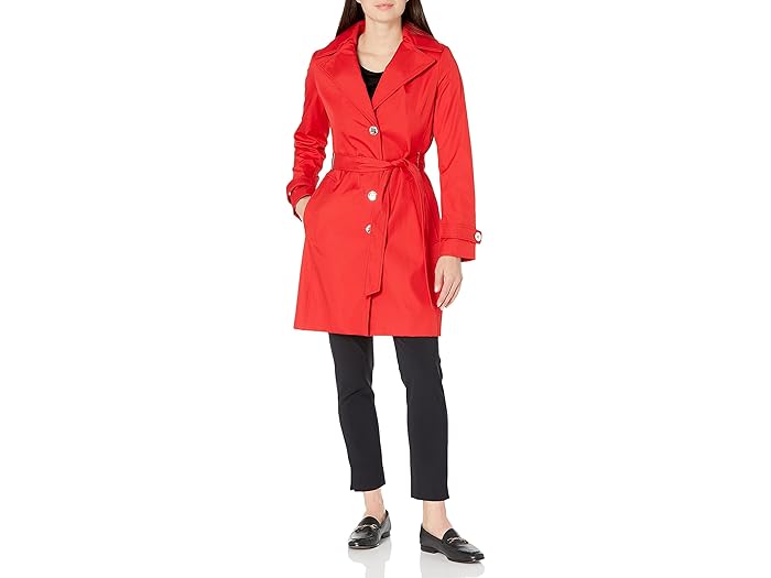 (取寄) カルバンクライン レディース シングル ブレステッド ベルテッド レイン ジャケット ウィズ リムーバブル フード Calvin Klein wo